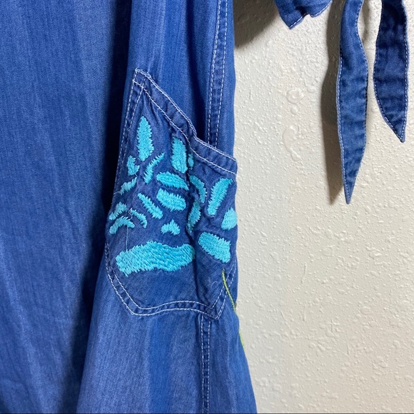 Bleu Bayou Embroidered Flowy Dress Pockets Knee High Dress 3/4 Sleeves b… - Picture 12 of 12